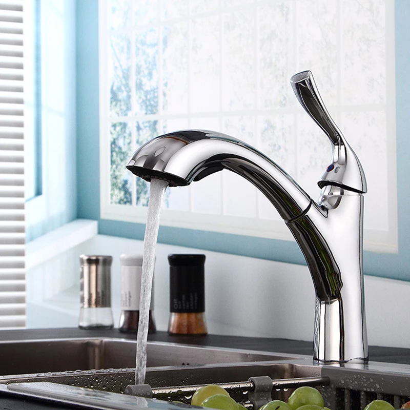 Pull out Brass Kitchen Faucet Smoke Pull Bibcock Sink Basins of Cold & Hot Rotary Nickel/Chrome/Black Tap Single Hole Holder