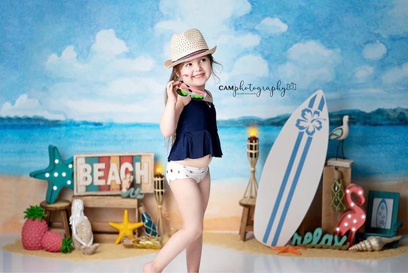 Bãi Biển Phông Nền Mùa Hè Thấy Đám Mây Cho Bé Trẻ Em Chân Dung Phông Nền Mây Trắng Xanh Da Trời Nền Bãi Biển Trang Trí Tiệc