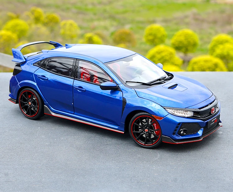 Alloy red/blue toy car model for 1/18 LCD Honda Civic TYPE R FK8 2017 Japanese red sports car scale model miniature