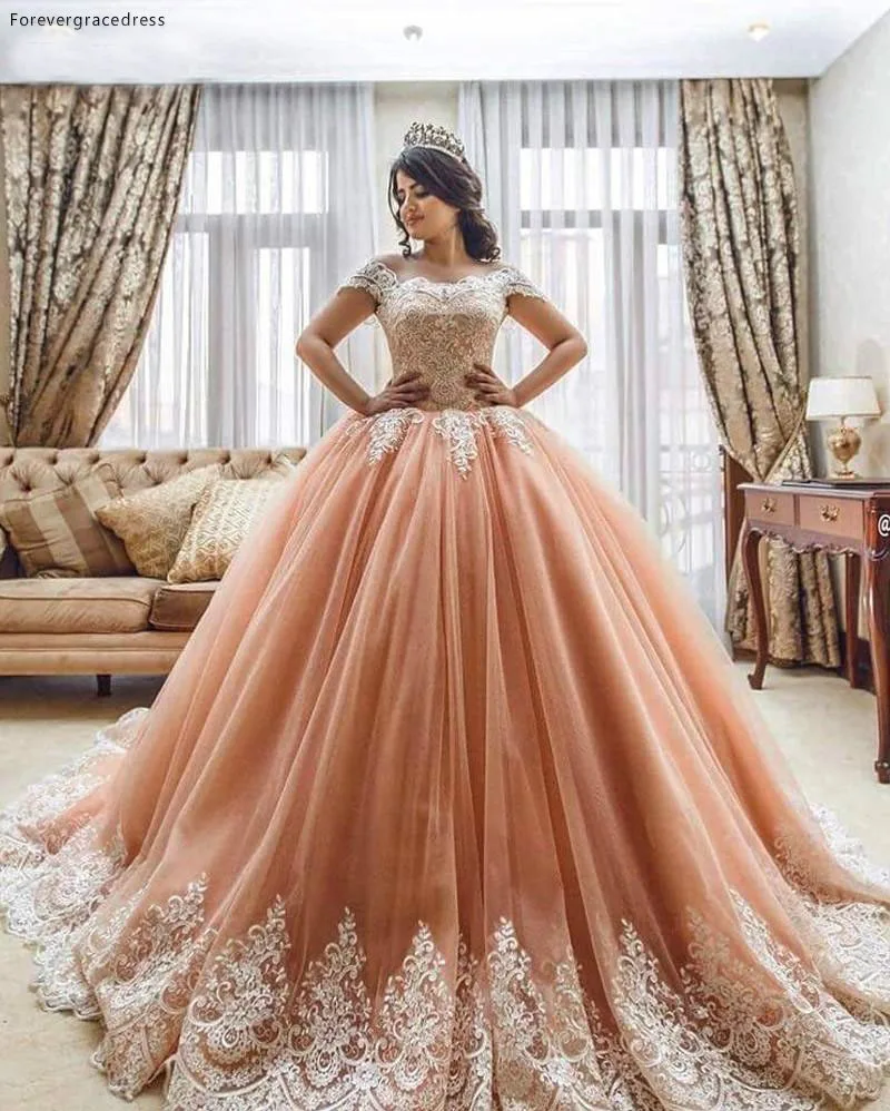 Vestido de quinceañera de tul para niñas, traje de baile de fiesta, de talla grande, hecho a medida, de 16 años, Color melocotón, 2020