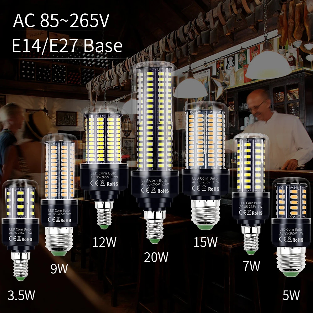 E27 LED Lamp Corn Bulb 220V LED Candle Light E14 Chandelier Lighting Lampara LED 110V 3W 5W 7W 9W 12W 15W Energy Saving Bombilla