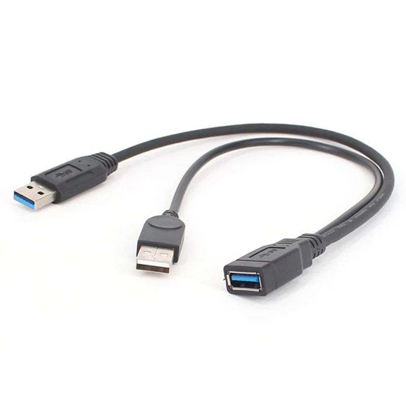 Cable USB 3,0 de carga de doble potencia, adaptador macho a hembra, 30CM