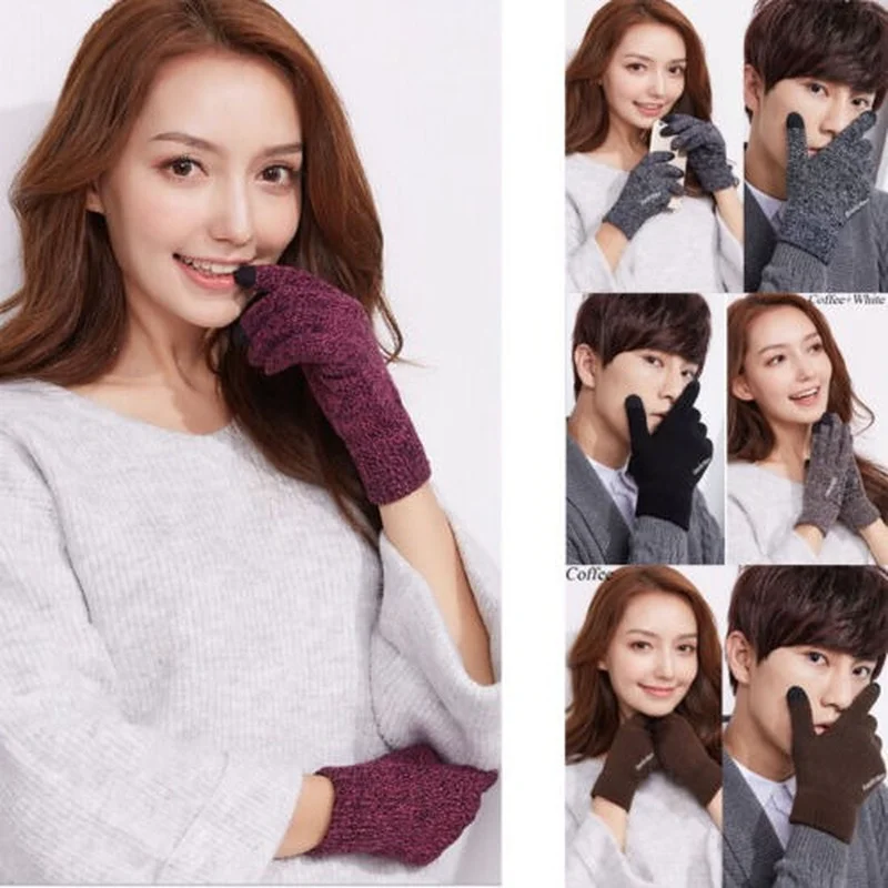 

NEW Couple Women Men Winter Warm Thick Soft Cashmere Touch Screen Fleece Gloves Knitted Gloves Mittens for Women Ladies
