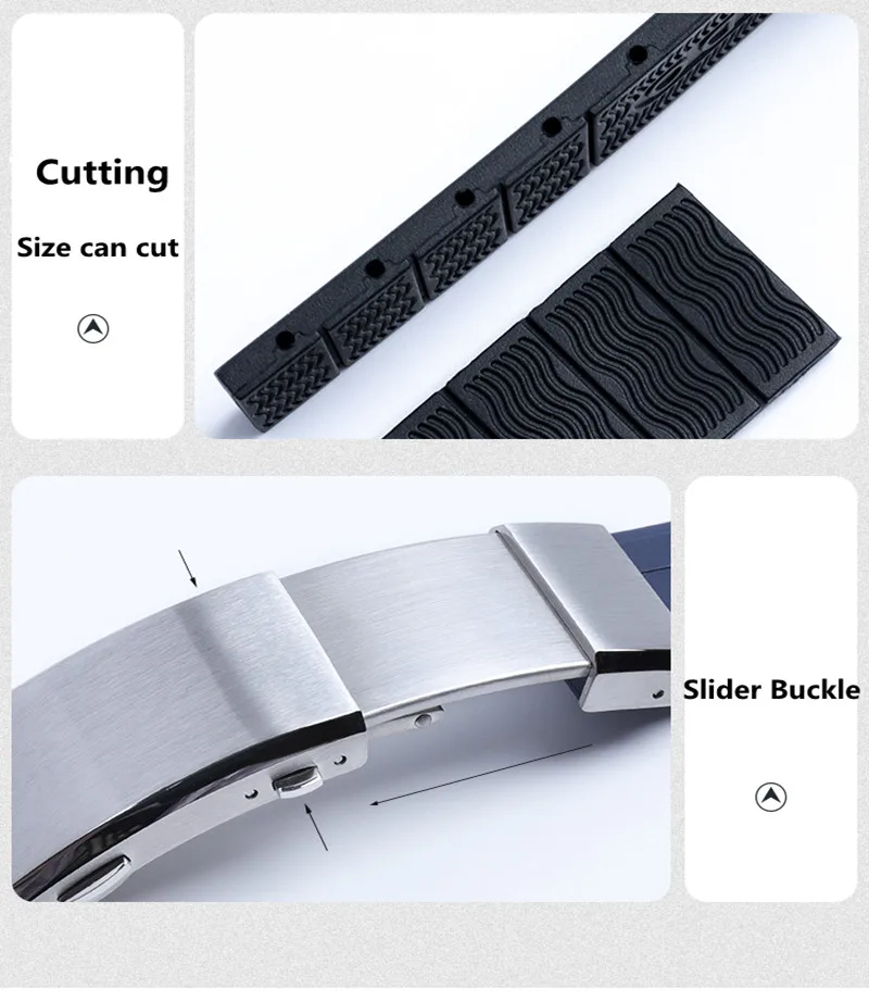 SCHIK 22mm Soft Rubber Silicone Watch Band Ocean Star Calibre 80 Folding Slider Buckle Watchband For Mido Strap Series