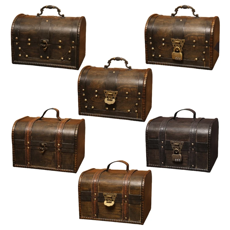 2024 New Wooden Pirate Jewelry Storage Box Vintage Treasure Chest for Wooden Organizer