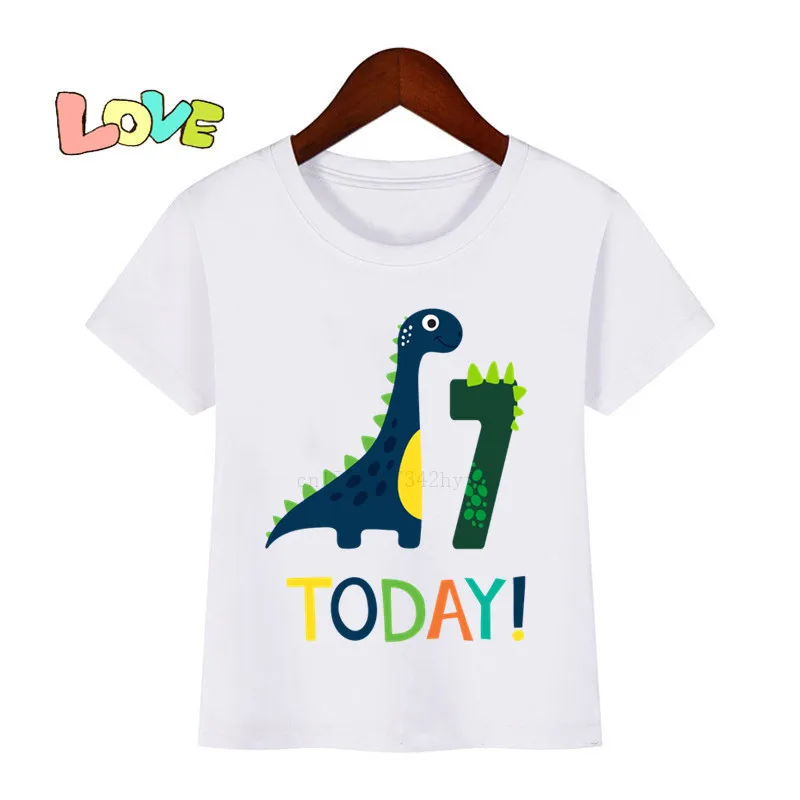 

Kids Cartoon Dinosaur Birthday Print T Shirt Children Birthday Dino Number T-shirts Boy&Girl Funny Gift Tshirt Present