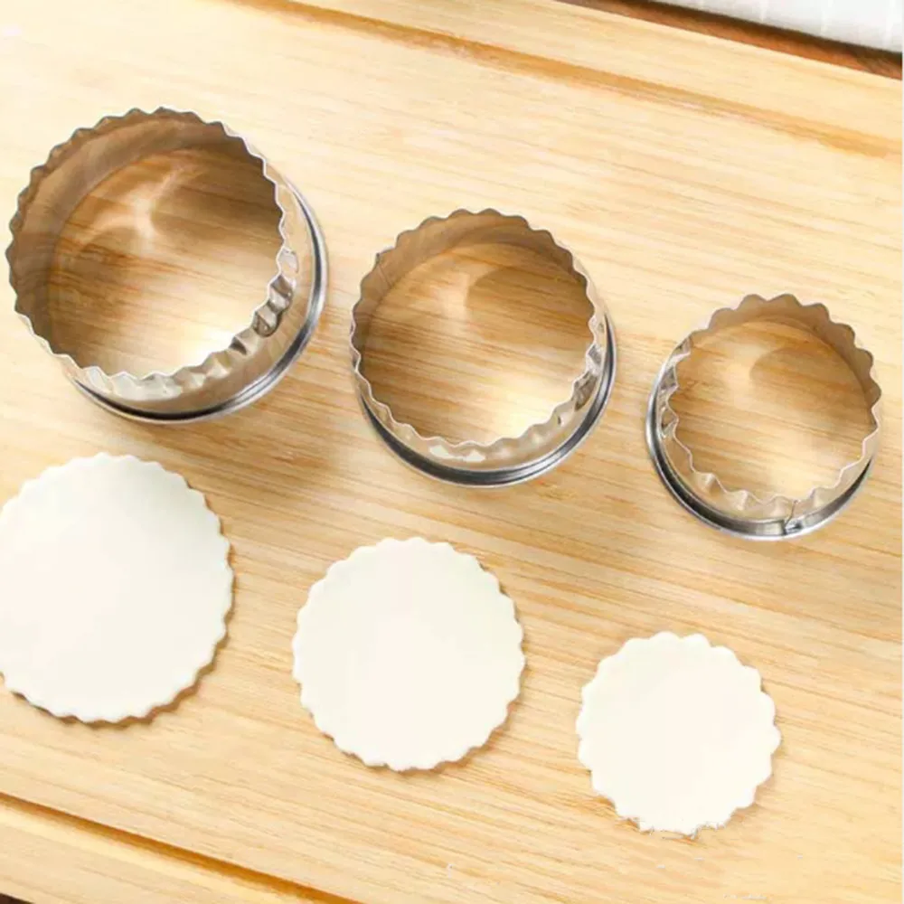 3Pcs/Set Thick Stainless Steel Mould Cookies Round Smooth & Curve Dumplings Wonton Skin Cut Cake Baking Cookie Cutters