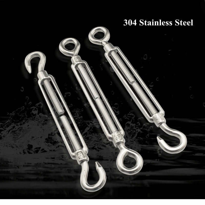 M5~M24 304 Stainless Steel Turnbuckle Wire Rope Tension Device Shading Net Tarpaulin Installation DIY Tools Flange Bolt Hook