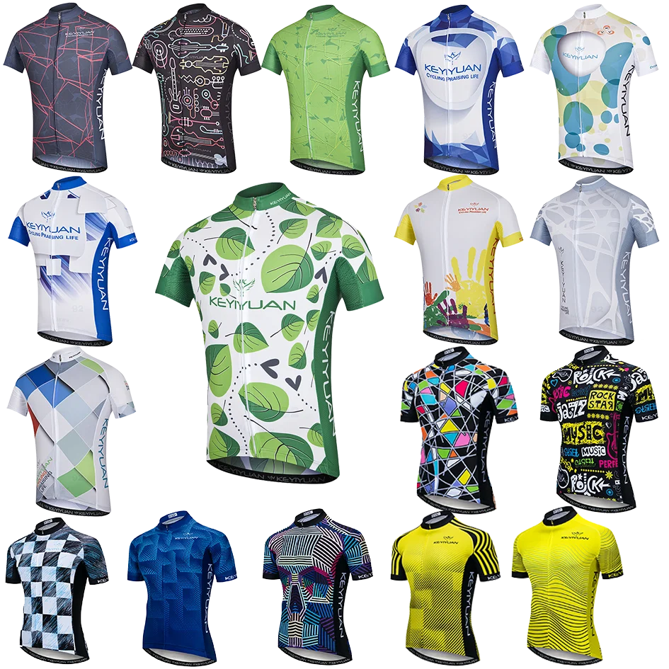 KEYIYUAN Summer Men Short Sleeve Cycling Jersey MTB Bike Shirt Tops Clothing Mayots Ciclismo Hombre Fiets Kleding Mannen