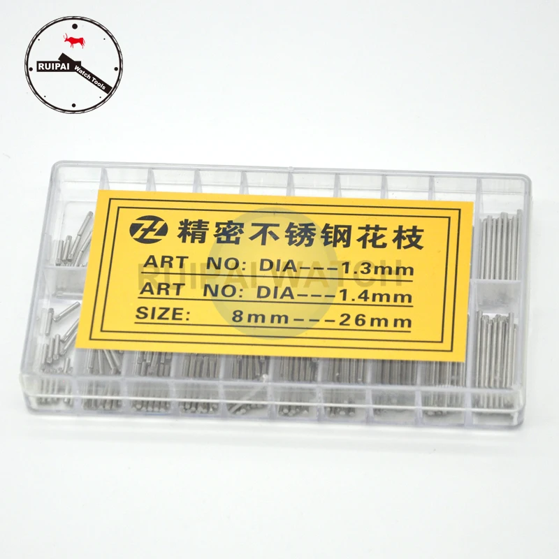 300pcs/box 8mm~26mm Stainless Steel Watch Strap  Solid Pins Dia 1.3mm 1.4mm Assort Size Steel Watchband Knurled Bars Watch Parts