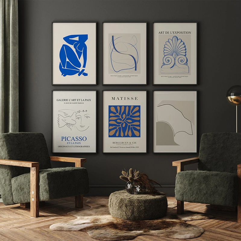 

Vintage Abstract Matisse Picasso Exhibition Poster Canvas Painting Print Wall Art Blue Nude Pictures for Living Room Home Decor