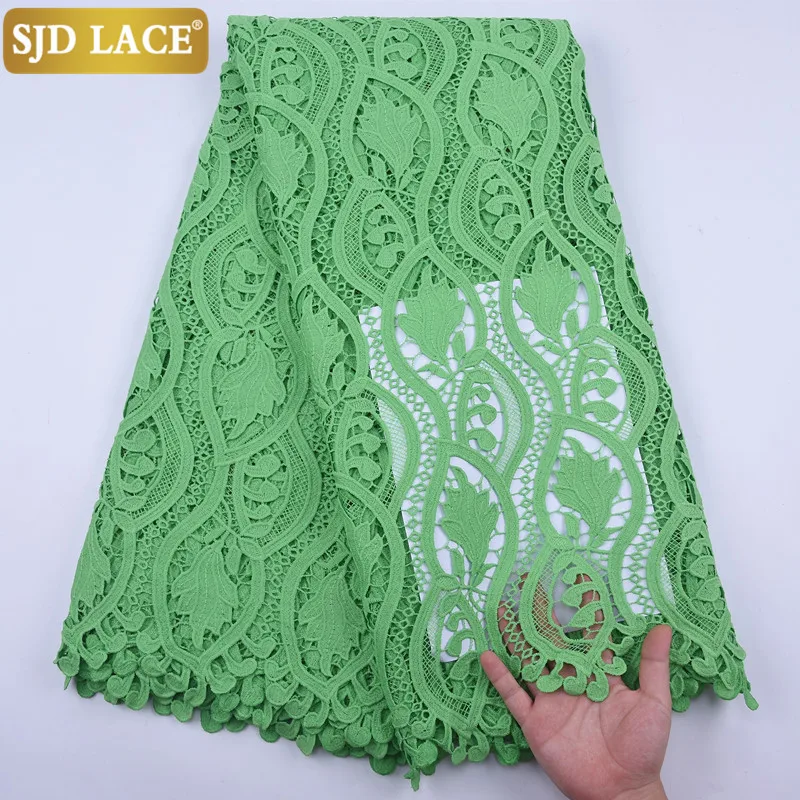 SJD LACE Pure White African Cord Lace Fabric 5Yards Water Soluble Guipure Cord Laces For Nigerian High Quality Wedding Sew A2021