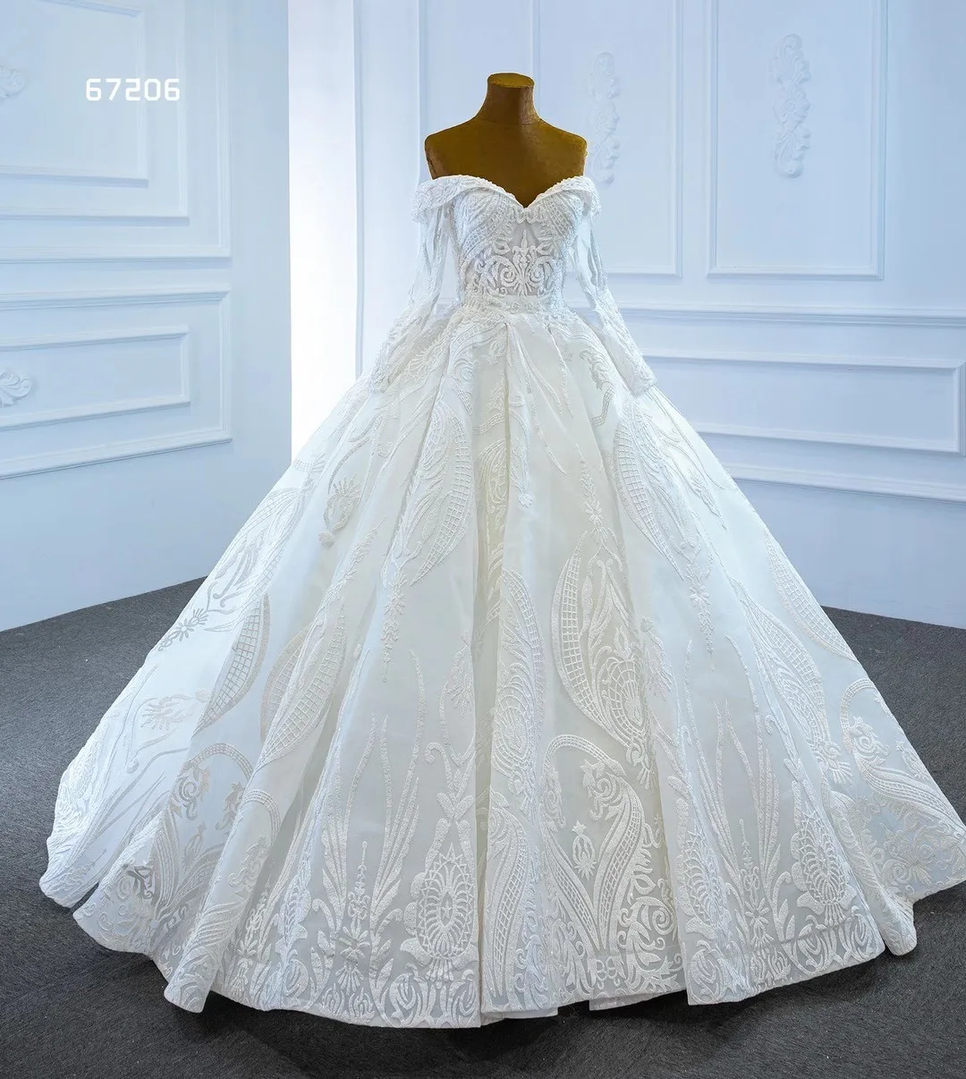 Rsm coleção luxo dubai árabe dubai vestidos de casamento rendas mangas compridas sheer neck applique casamento vestidos de noiva formal weddi