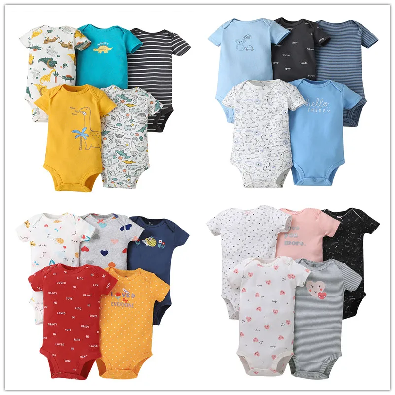 2023 5PCS/Lot Baby Bodysuits 100% Cotton Newborn Baby Boys Clothes Short Sleeve Baby Girls Clothes 0-24M Baby Clothing Jumpsuits