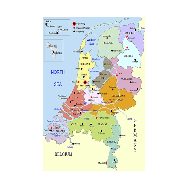 Dutch Series Netherlands Map Canvas Poster 42*59cm Clear and Easy To Read Wall Painting for School Supplies Education