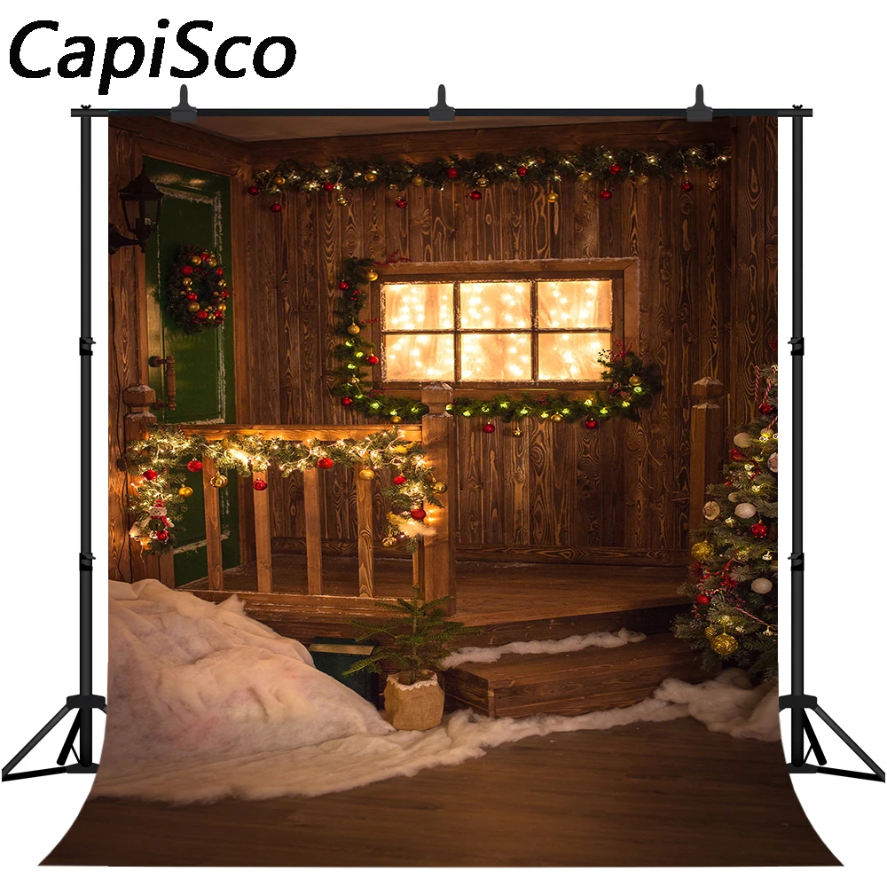 Capisco Christmas Backdrop for Photography Xmas Tree Vintage Wooden Wall Background Winter Photo Studio Booth Photoshoot Props