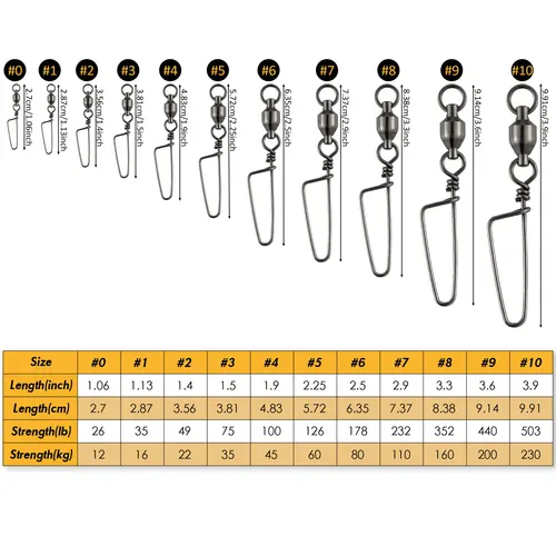 Imagen 2 del producto 10/20 piezas giratorios de pesca bloqueo a presión rodamiento de bolas de acero inoxidable agua salada gancho de alta resistencia señuelo conector giratorio