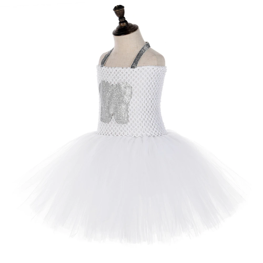 White Tooth Fairy Costume for Girls Christmas Halloween Dresses Kids Angel Elf Princess Ballet Tutus Outfit with Butterfly Wings