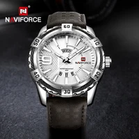 NAVIFORCE, relojes deportivos militares luminosos de marca de lujo para hombres, relojes de pulsera de cuarzo impermeables de cuero con indicador de día y fecha para hombres
