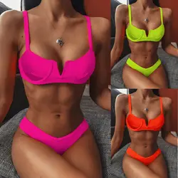 Seksowne Bikini w jednolitym kolorze zestaw niskiej talii stroje kąpielowe kobiety brazylijski strój kąpielowy strój kąpielowy na lato kobiet Backless kostiumy kąpielowe Biquini Mujer