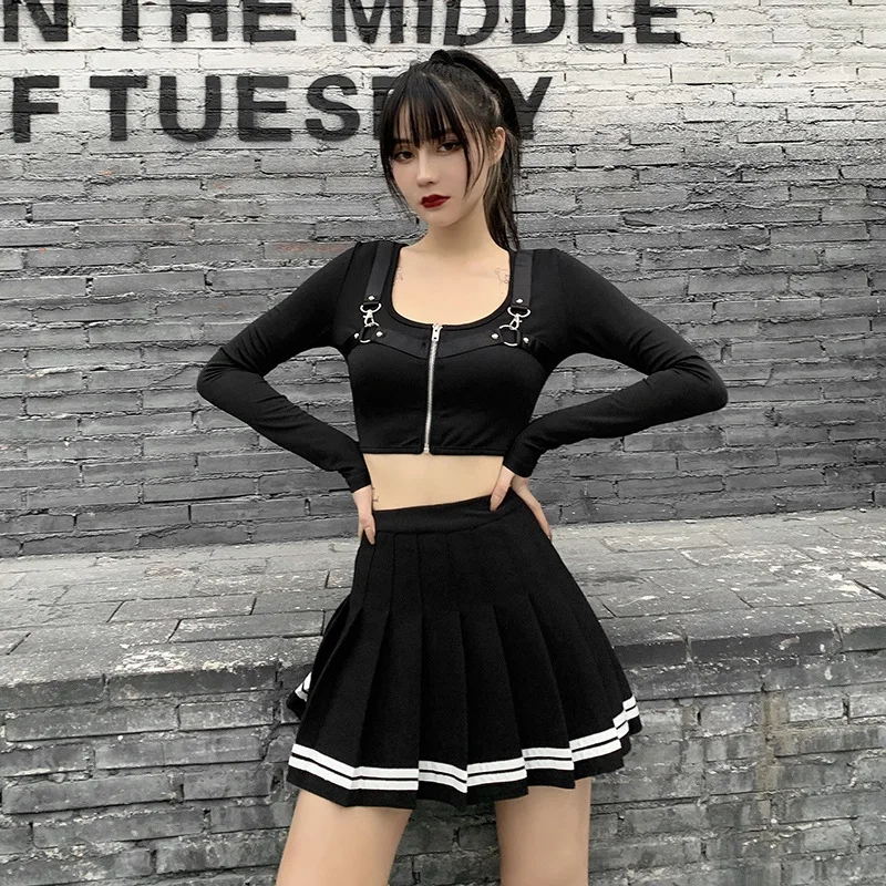 Vintage Korean Style Patchwork Skirt Harajuku JK Black Pleated Skirts Gothic St… - Image 5