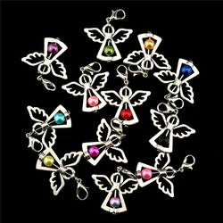 12Pcs Mix Angels Keychain Guardian Angel Wings Fairy Charms For Jewelry Making Supplies Colorful Beads Lobster Clasp Accessories