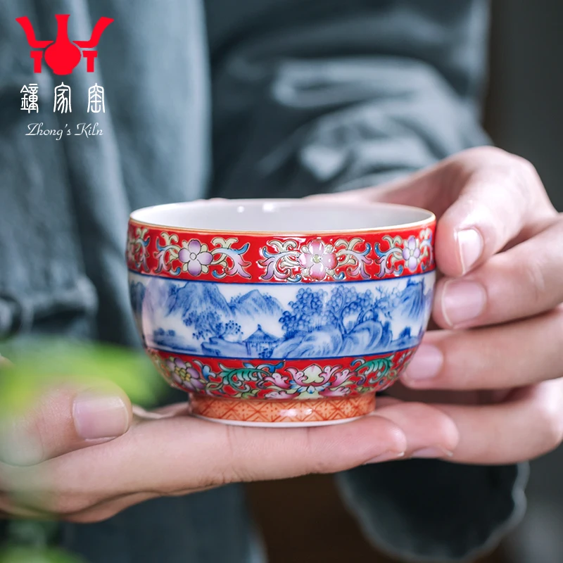 

|home trade, one cup of kung fu tea cups jingdezhen porcelain enamel colors pattern landscape ceramic sample tea cup