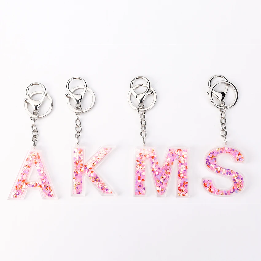 1PC Women Keychains  Glitter Hollowed-out  26 Words Handbag English Letter Keyring  Charms