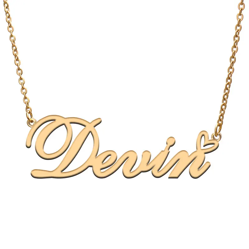 

Devin Name Heart with Necklace for Women Gold Stainless Steel Dainty Nameplat Pendant Jewelry Girl Mother Birthday Gift