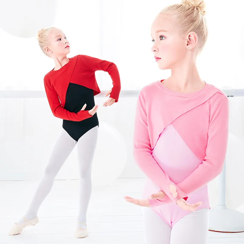 Maglione da ballo per ragazze maglione da ballo Top per bambini maglieria incrociata giacca da ginnastica per balletto calda invernale con polsini a