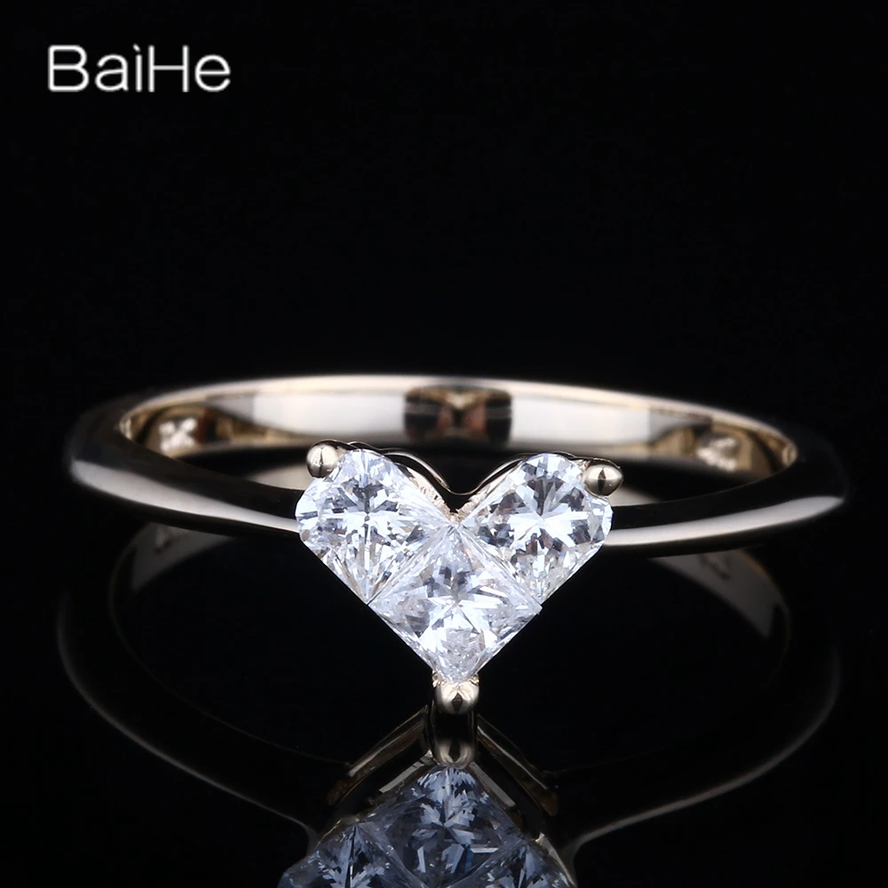 

BAIHE Solid 14K Yellow Gold H/SI Natural Diamond Heart Ring Women Wedding Trendy Fine Jewelry Prsten u obliku srca Fáinne croí