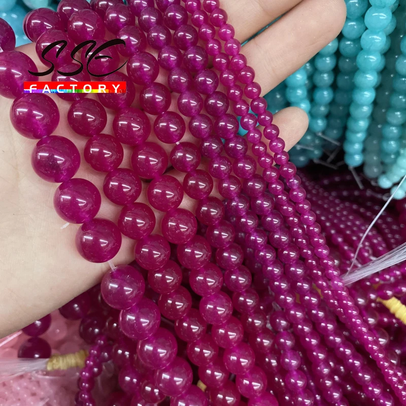 Natural Stone Purple Red Jades Beads Chalcedony Round Loose Beads DIY Bracelet For Jewelry Making 4 6 8 10 12 14 mm 15