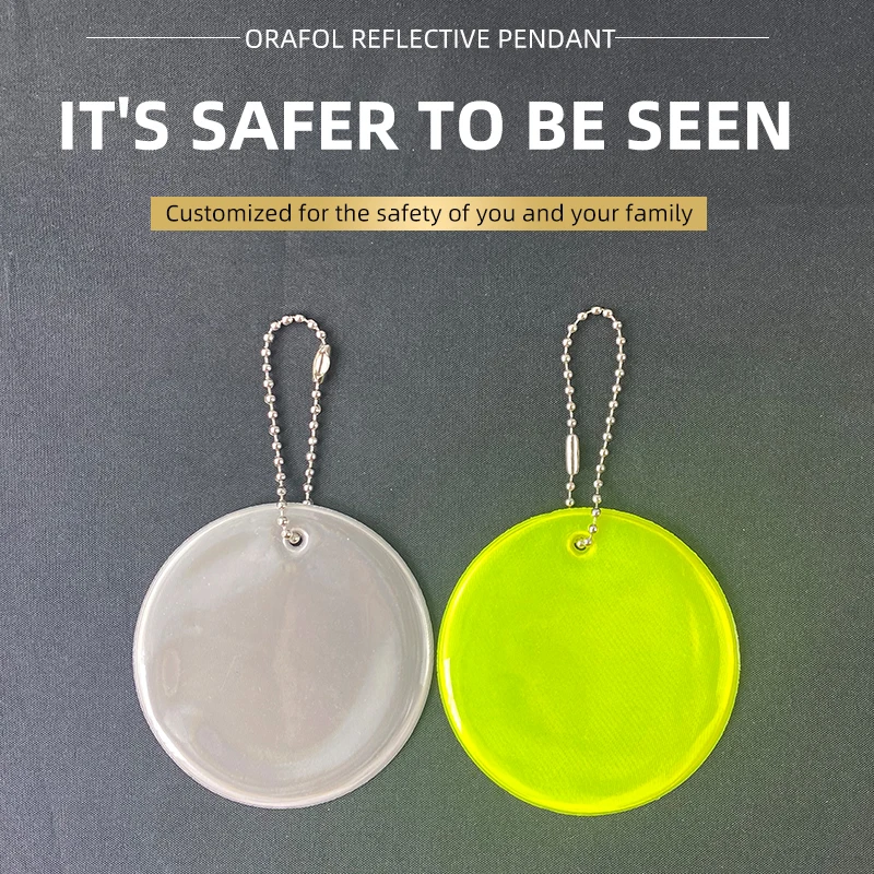 Orafol Reflexite Big Round Pendant Reflective Keychain keyrings Bag Accessories for Traffic Safety