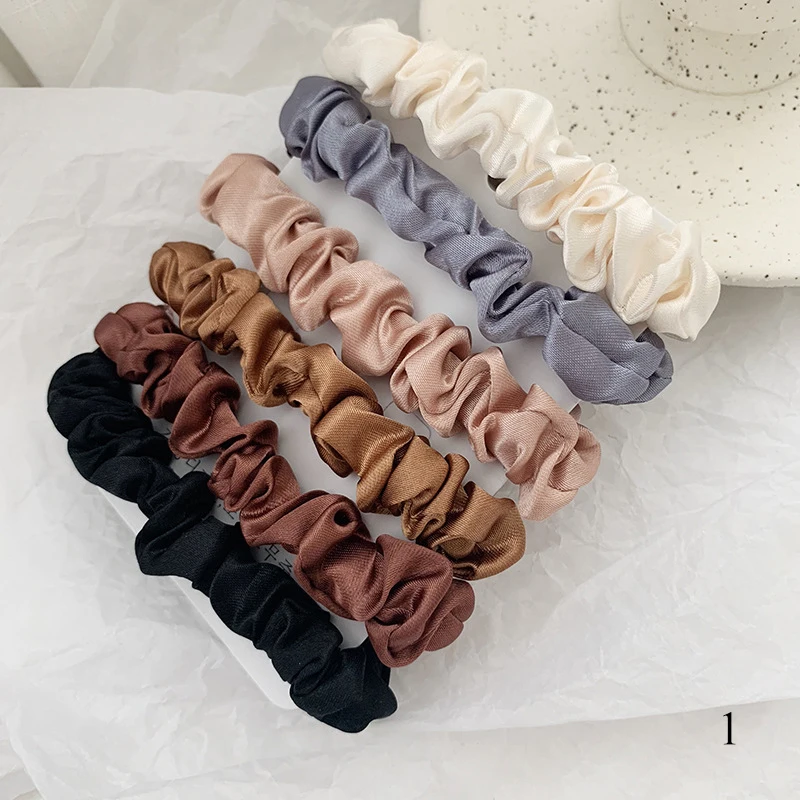 New Hairbands Hair Ties Artificial Silk Accessories 5Pcs/Set Scrunchies Set White Solid Color White Black Pink Women Scrunchies