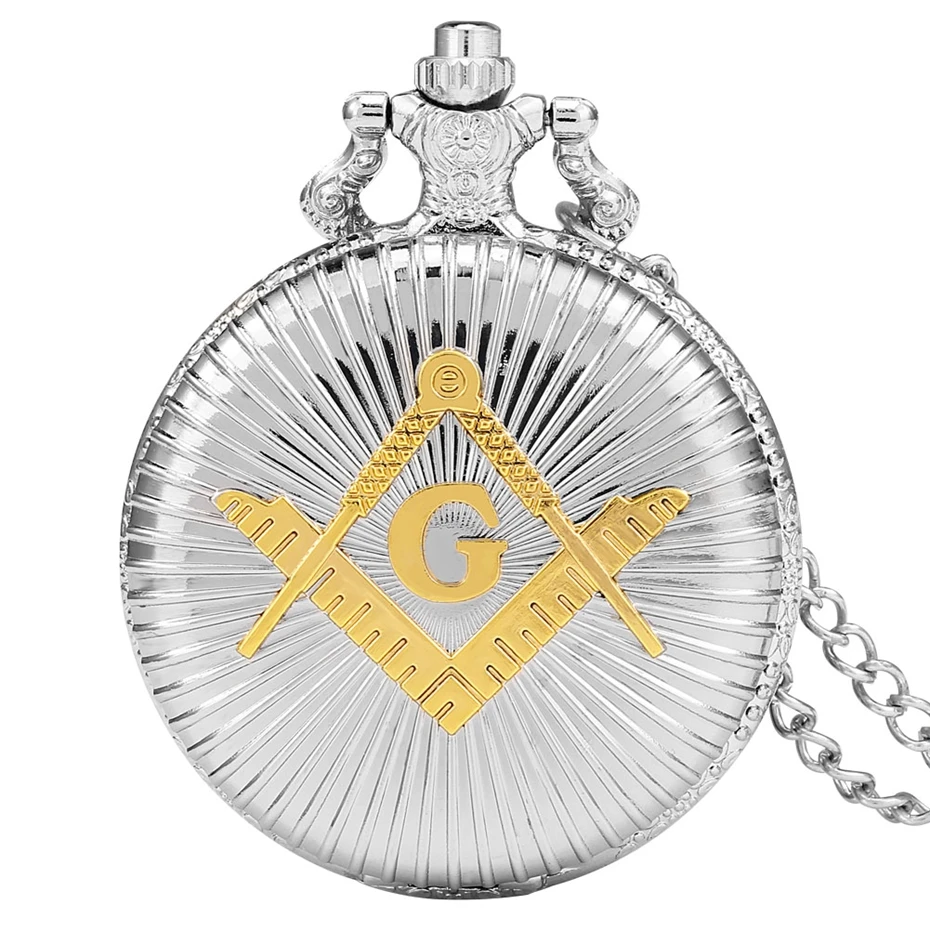 Lusso argento e oro G lettera massonica massonica massoneria tema lega quarzo Fob orologio da tasca ciondolo collana catena regali