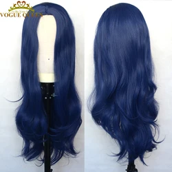 Vogue Queen Dark Blue Synthetic Wig Natural Wave Full Machine Made Wig Heat Resistant Fiber Middle Part Daily Wearing For Women