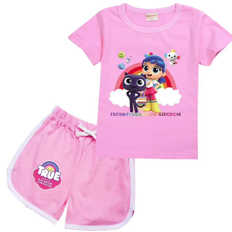 

Baby Girls True The Rainbow Kingdom T Shirt+Shorts 2Pcs Sets Kids Summer Clothes Children's Boy Tracksuit Teen Girl Sportswear