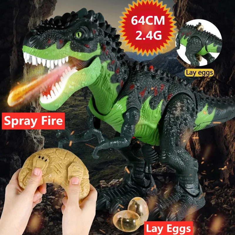 Intelligent Remote Control Robot 2.4G RC Spray Dinosaur 46CM Large Size Can Lay EggsWalking Speaking High Simulation   Dinosaur