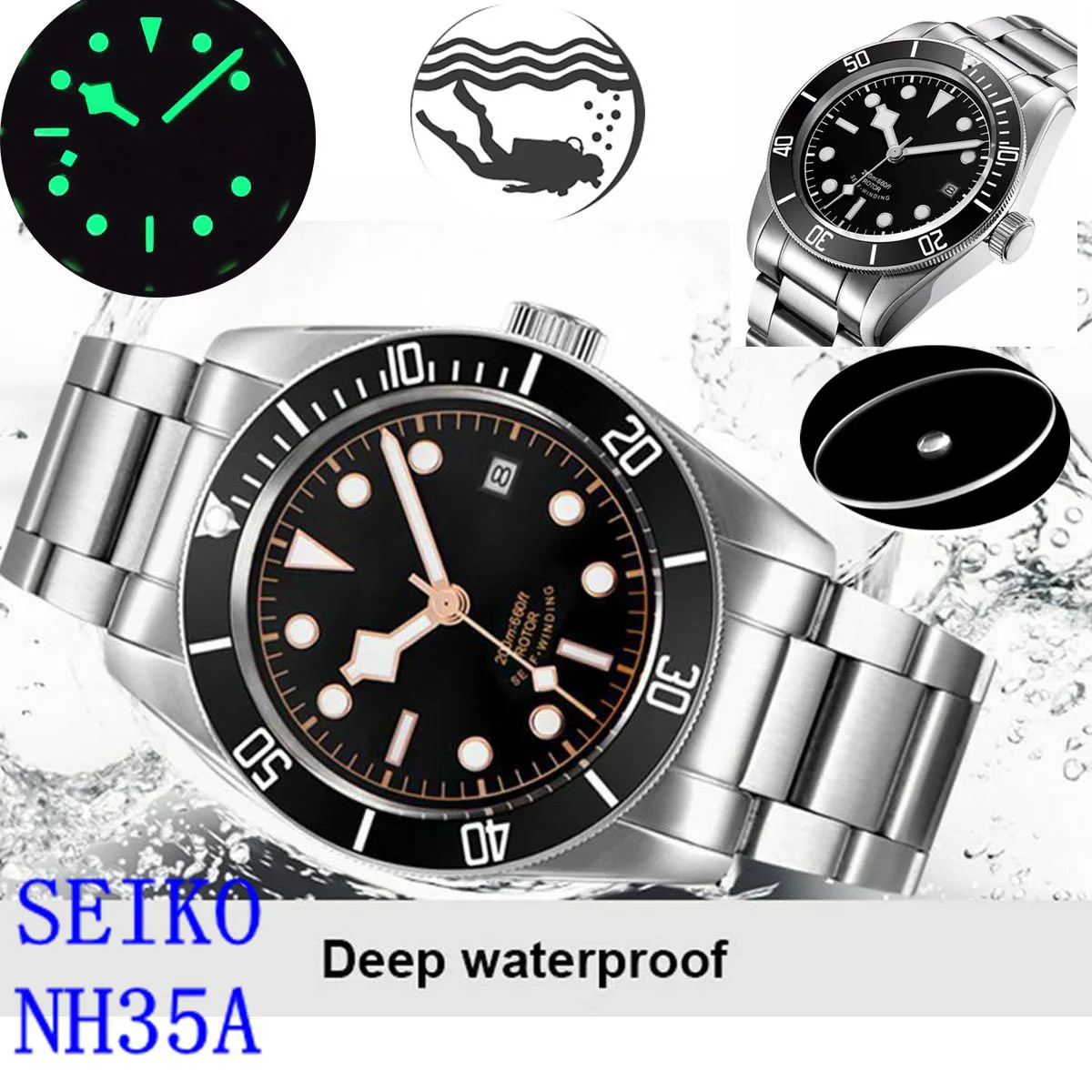 

Luxury100M Waterproof NH35 Watch Mechanical Automatic Wristwatch Luminous Diver Sapphire Corgeut Watches Men Relogio Masculino