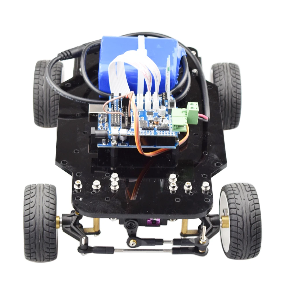 Chasis de Robot de dirección Ackerman 4WD, Motor Dual de cc 12V con codificador para Arduino, Kit de juguete STEM DIY