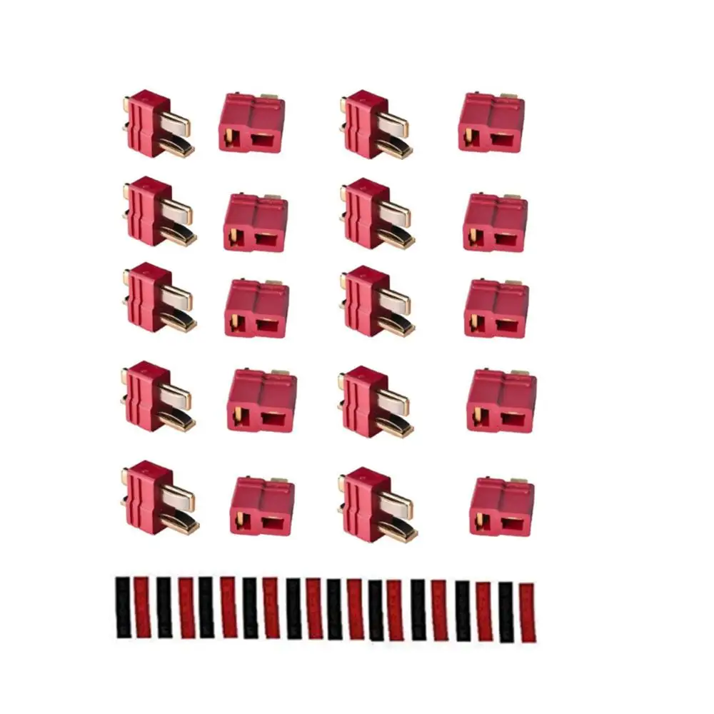 2/5/10 Pairs Red Black Ultra T-Plug Connectors Deans Style Male and Female with  heat Shrink Tubing For RC charger LiPo Battery