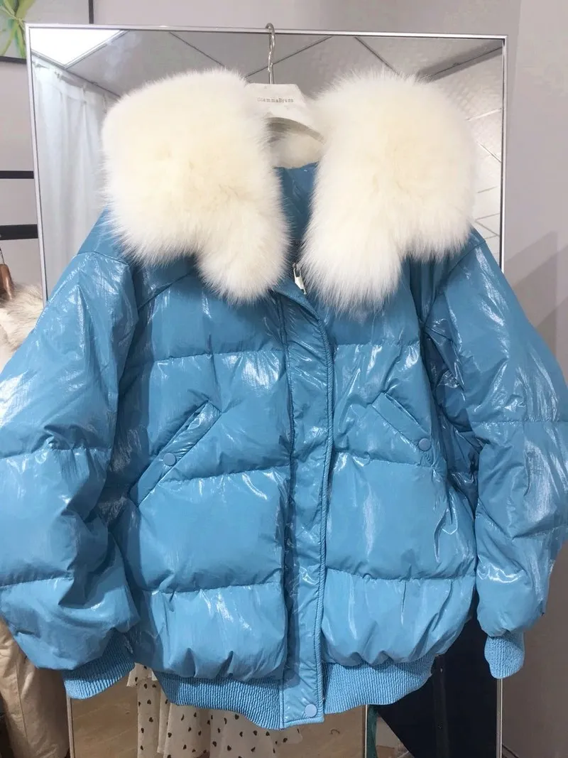 Duck Puffer Jacket White Big Fur Collar Winter Women Down Coat Warm Parka Chaqueta Mujer YY1576