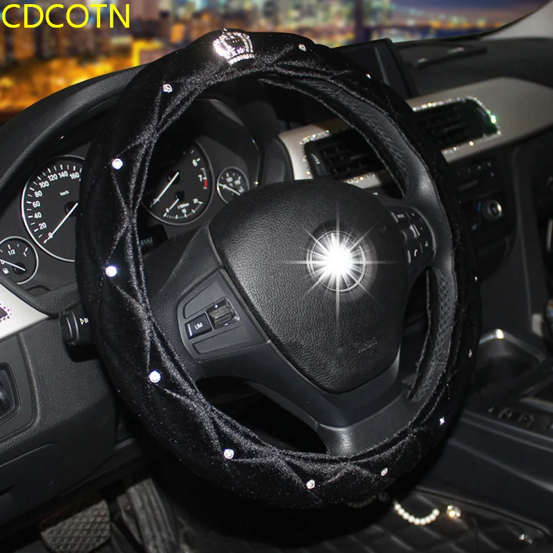 Winter Plush Diamond Crystal Crown Car Steering Wheel Cover Rhinestone Auto Car Steering-Covers Cases Car Interior Accessories