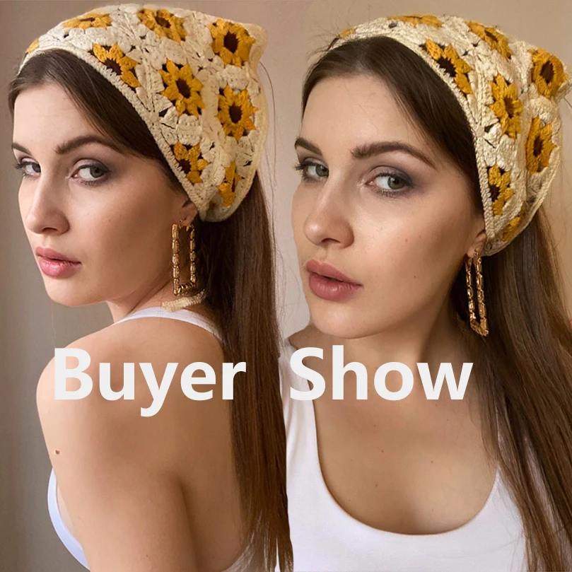 AWAYTR Women Flower Hairband New Crochet Triangle Bandanas Headband Elastic Hair Bands Turban Headbands Autumn Hair Accessories