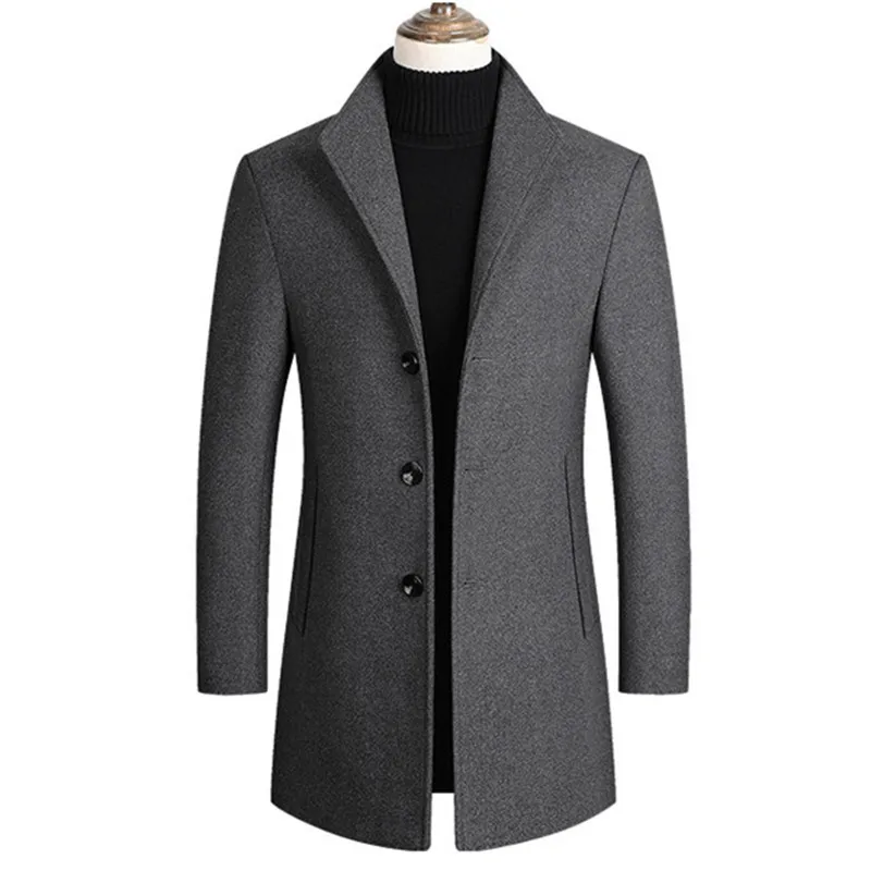 

Men Wool Blends Coats Trench Pea Coat 2023 Spring Winter New Solid Color High Quality Men's Wool Jacket Luxurious Brand Clothing