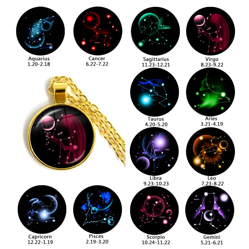 Colgante con diseño de constelación, collar de 12 Constelaciones, Leo, Virgo, Libra, escorpio, sagitario, capricornio, acuario, piscis, joyería