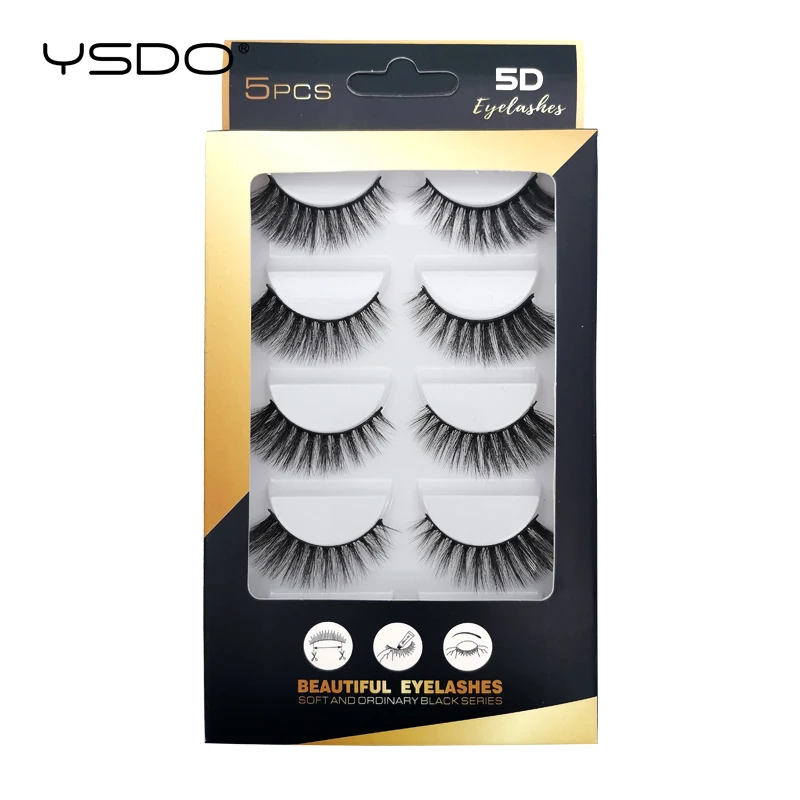 YSDO-Cílios Mink Dramáticos, Extensão dos Cílios Falsos 3D, Maquiagem Mink, Feitos À Mão, Fofo, Natural, 5 Pares