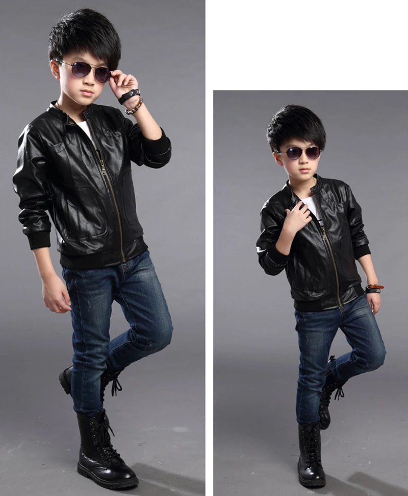2025 Autumn Boys PU Leather Brown Jacket Coat Fashion Children