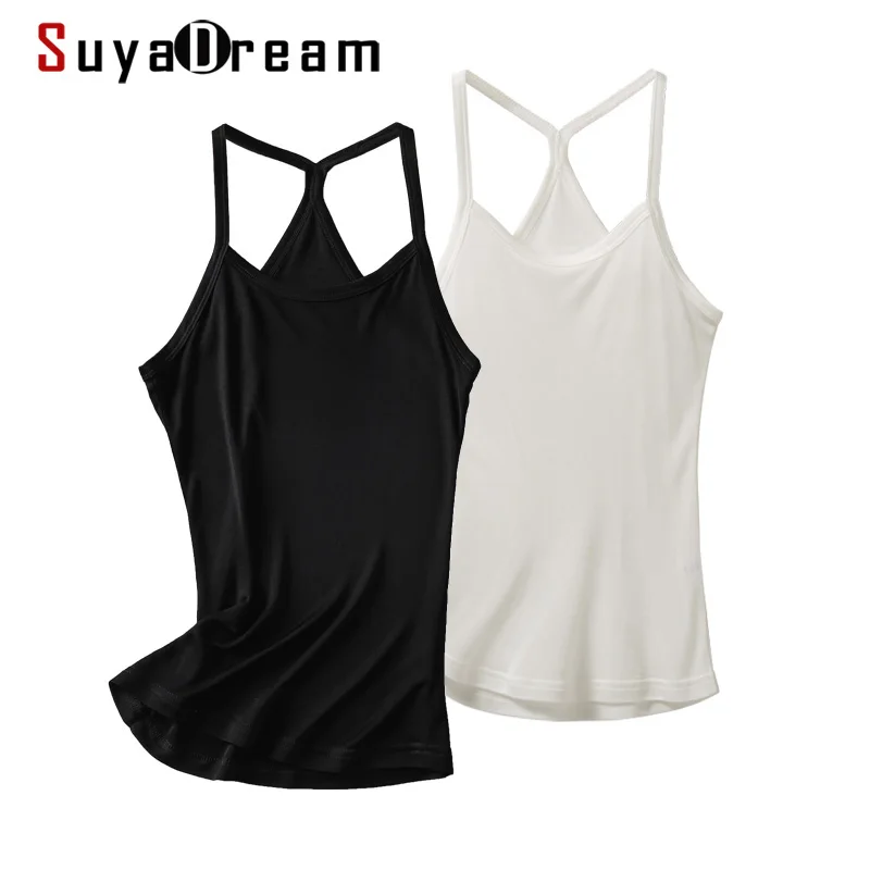 SuyaDream Damskie Jedwabne Koszulki na Ramiączkach z Naturalnego Jedwabiu Bez Rękawów Czarne Białe Eleganckie Camisole 2026 Letnie Eleganckie Kamizelki