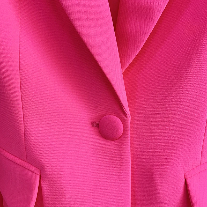 Imagem -05 - Blazer Slim Fit de Botão Único Feminino e Calça Flare Rua Alta Estilista Mais Recente Rosa Quente 2024